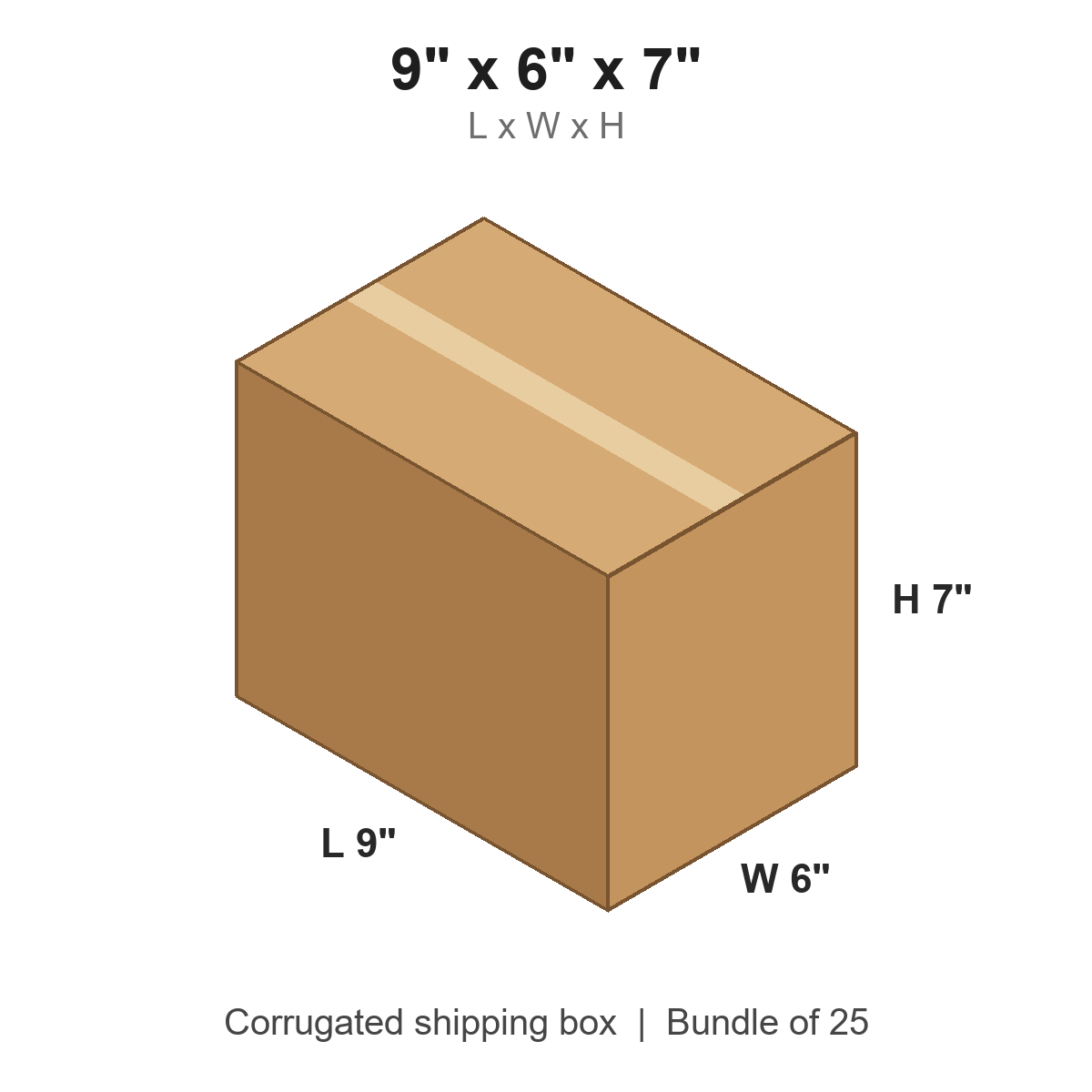 9x6x7 Corrugated Shipping Boxes (9 x 6 x 7 in), Bundle of 25