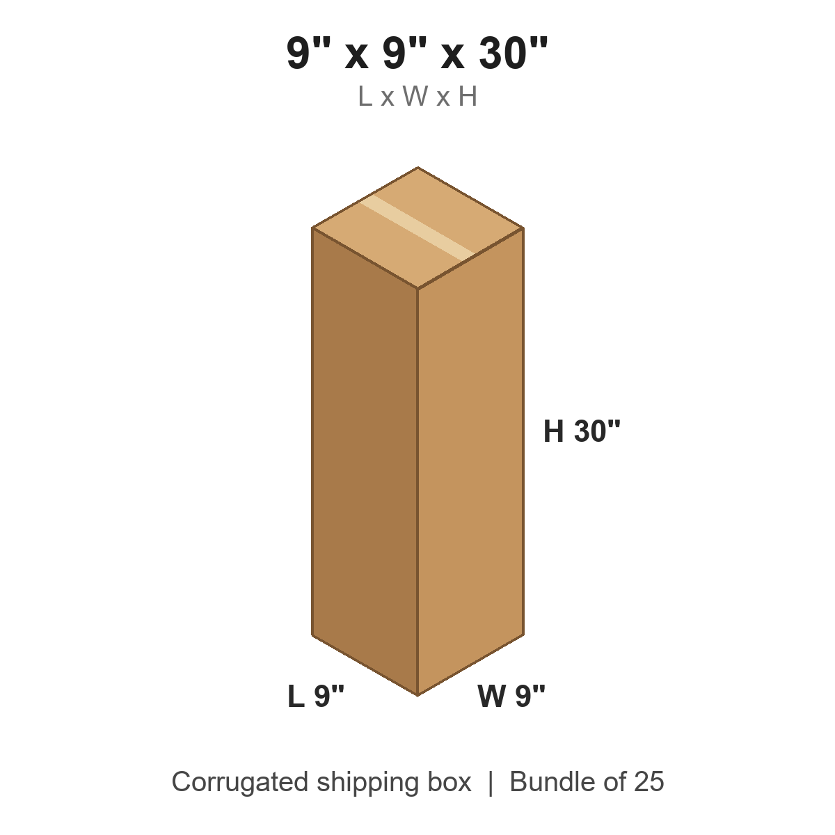 9x9x30 Tall Corrugated Shipping Boxes (9 x 9 x 30 in), Bundle of 25