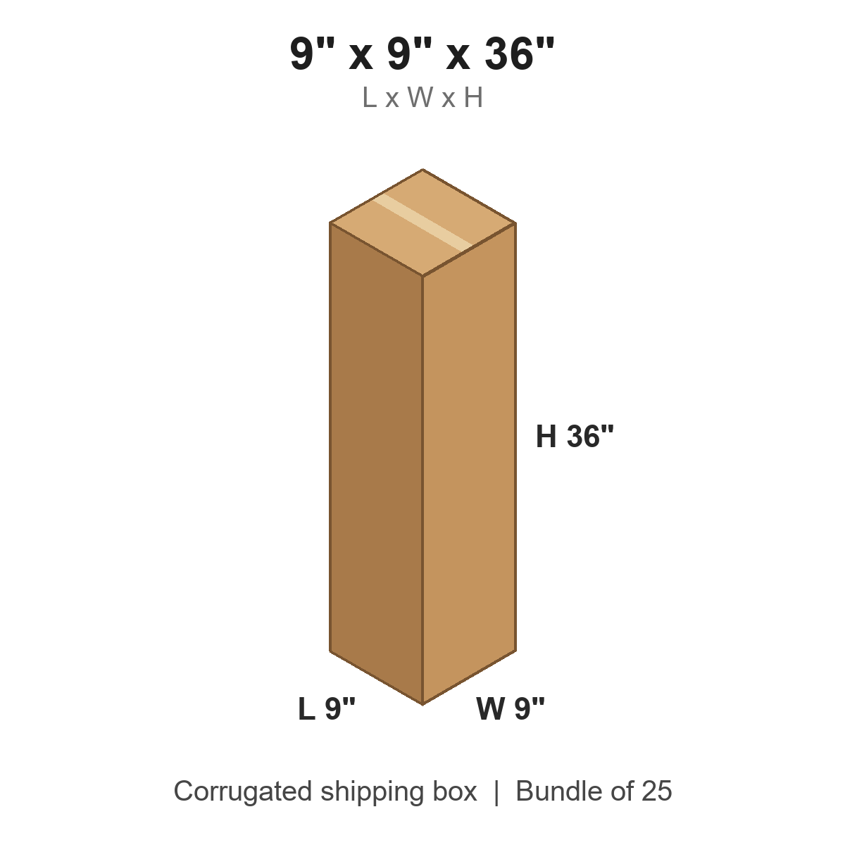 9x9x36 Tall Corrugated Shipping Boxes (9 x 9 x 36 in), Bundle of 25