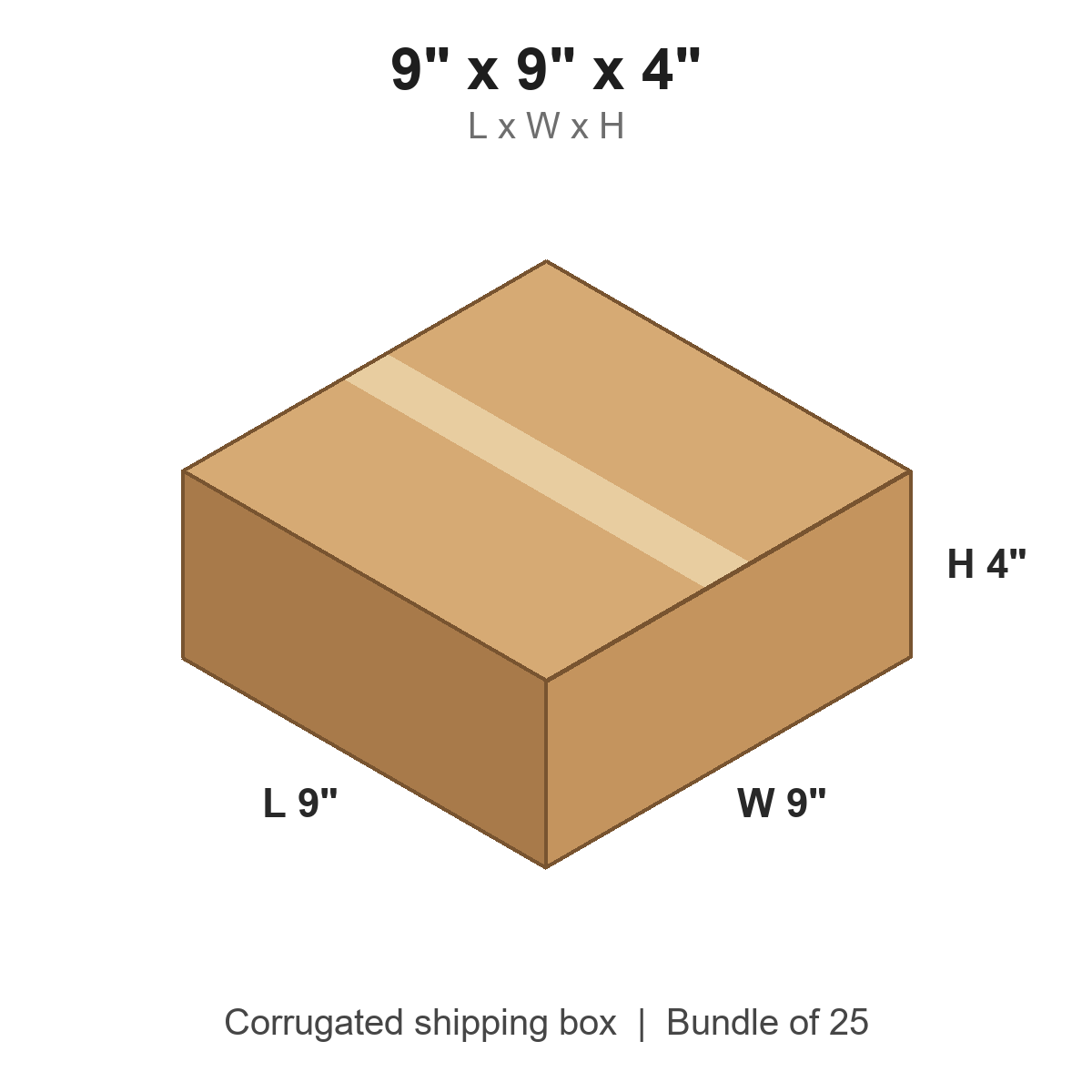 9x9x4 Flat Corrugated Shipping Boxes (9 x 9 x 4 in), Bundle of 25