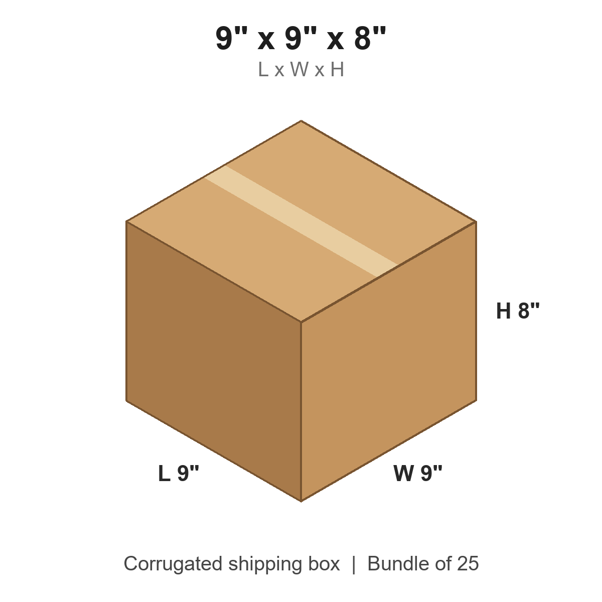 9x9x8 Corrugated Shipping Boxes (9 x 9 x 8 in), Bundle of 25
