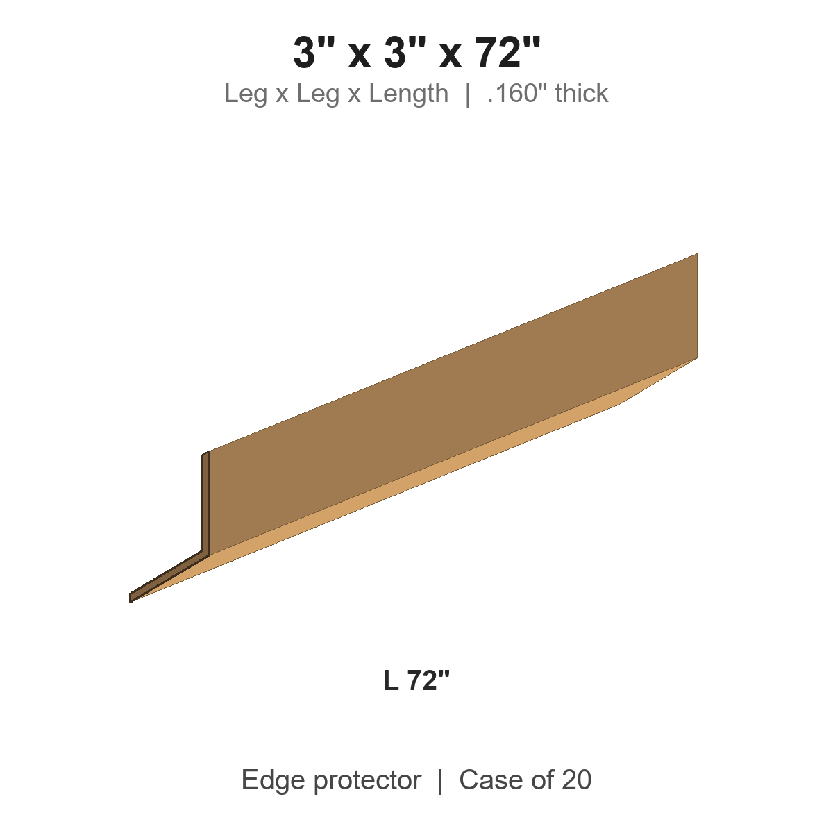 3" x 3" x 72" Bundle-Wrapped Medium-Duty Edge Protectors .160" thick, Case of 20