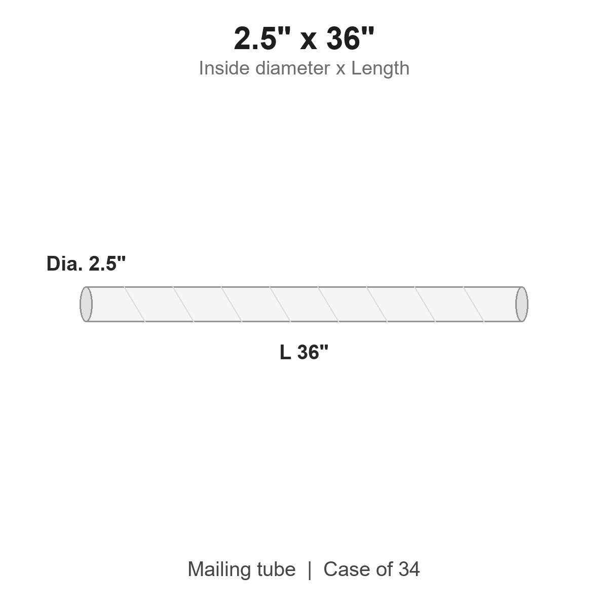 2.5" x 36" White Mailing Tubes with Caps, Case of 34