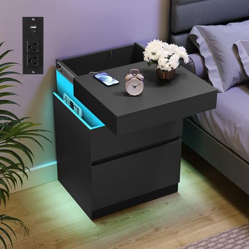 Black Nightstands (Ink Black / 1 PACK+Large size+3 Drawer)