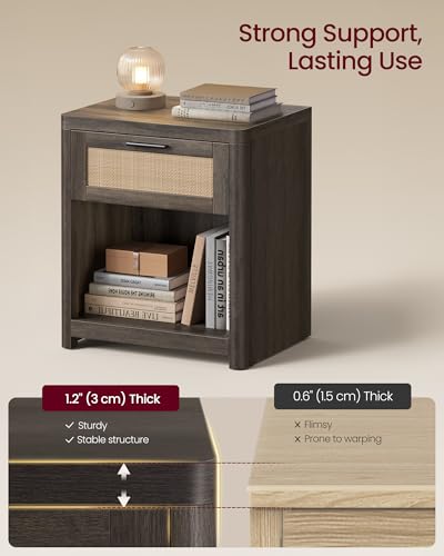 Set of 2 Boho Nightstands with Rattan (Taupe Brown / 15"D x 18.9"W x 23.6"H-BOHO)