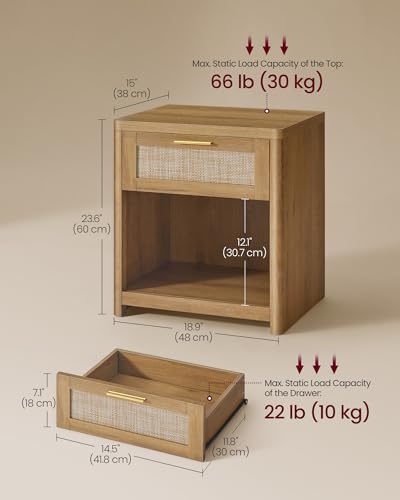 Set of 2 Boho Nightstands with Rattan (Natural Brown / 15"D x 18.9"W x 23.6"H-BOHO)