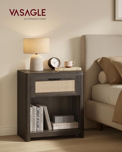 Set of 2 Boho Nightstands with Rattan (Taupe Brown / 15"D x 18.9"W x 23.6"H-BOHO)