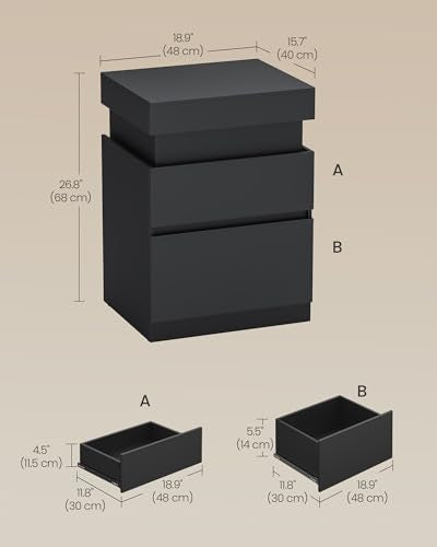 Black Nightstands (Ink Black / 1 PACK+Large size+3 Drawer)