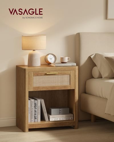 Set of 2 Boho Nightstands with Rattan (Natural Brown / 15"D x 18.9"W x 23.6"H-BOHO)