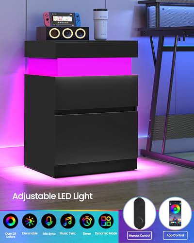 Black Nightstands (Ink Black / 1 PACK+Large size+3 Drawer)