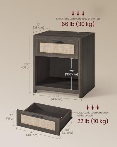 Set of 2 Boho Nightstands with Rattan (Taupe Brown / 15"D x 18.9"W x 23.6"H-BOHO)