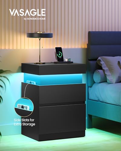 Black Nightstands (Ink Black / 1 PACK+Large size+3 Drawer)