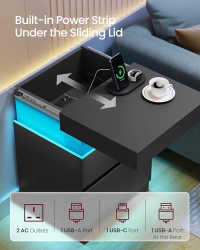 Black Nightstands (Ink Black / 1 PACK+Large size+3 Drawer)
