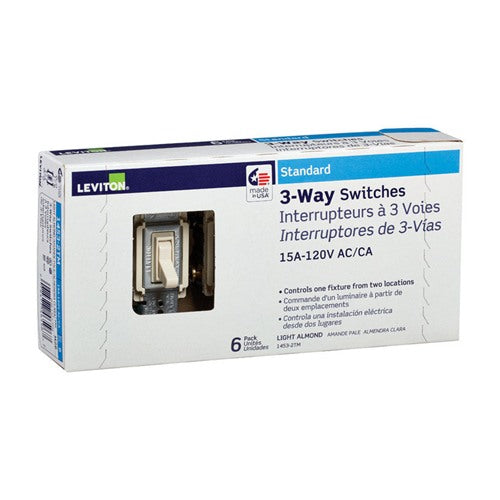 Leviton 15 amps Three Pole Toggle AC Quiet Switch Light Almond 1453-2TM 6 pk