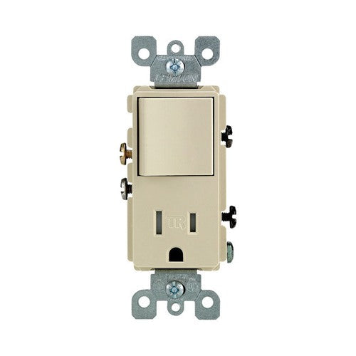 Leviton Decora 15 amps 125 V Ivory Combination Switch/Outlet 5-15R T5625-I 1 pk